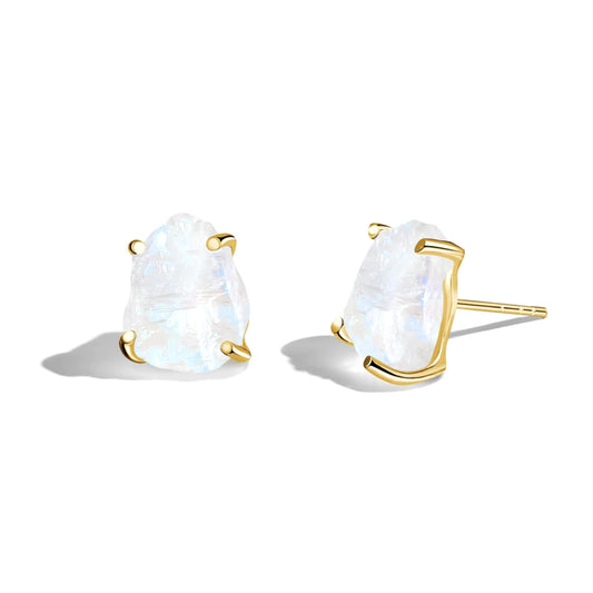Moonlit Veil Raw Moonstone Stud Earrings